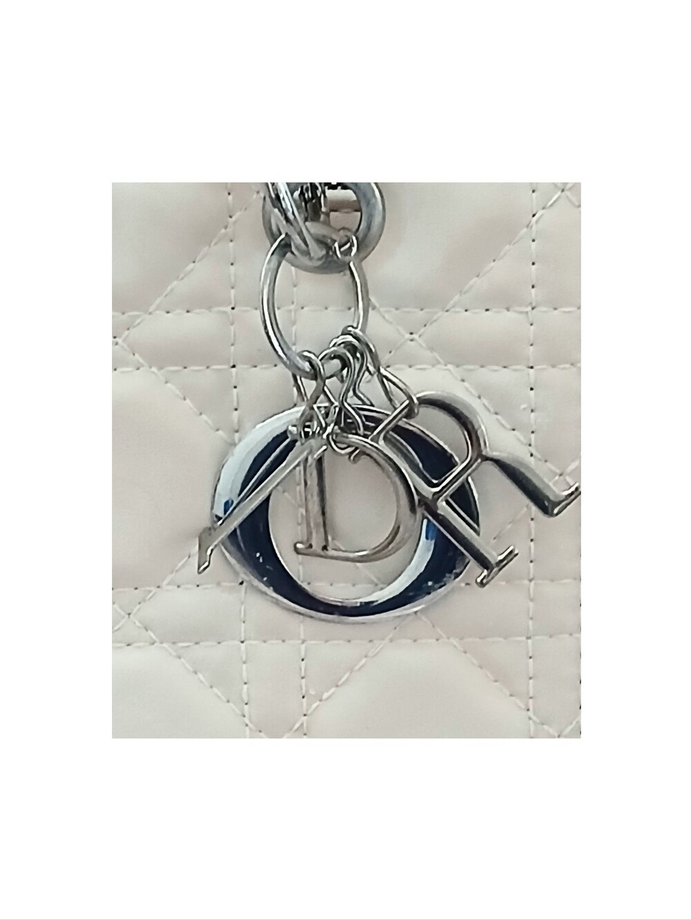 Mini Cream Quilted Top-Handle Bag with Silver Hardware Initials - Picture 2 of 6